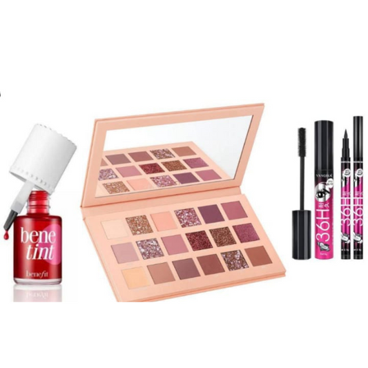 4 In 1 Makeup Deal | Matte Waterproof Eyeshadow Palette | 2 In1 Mascara Eyeliner set |  Rose Tinted Lip & Cheek Stain